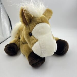 Aurora Flopsie Plush Horse Tan & White Stuffed Animal Toy 13” Pony laying